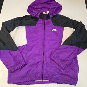 Nike Purple‎ Black White Hooded Full Zip Windbreaker Jacket Womens Medium